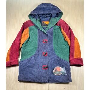 Outbrook Swing Jacket Womens Medium Multicolor Leather Colorblock Hooded Toggle‎